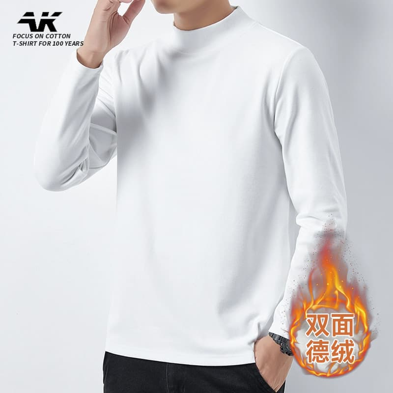 Primavera alemão veludo novo estilo pesado de gola alta camiseta masculina de manga comprida na moda cor sólida roupas s
