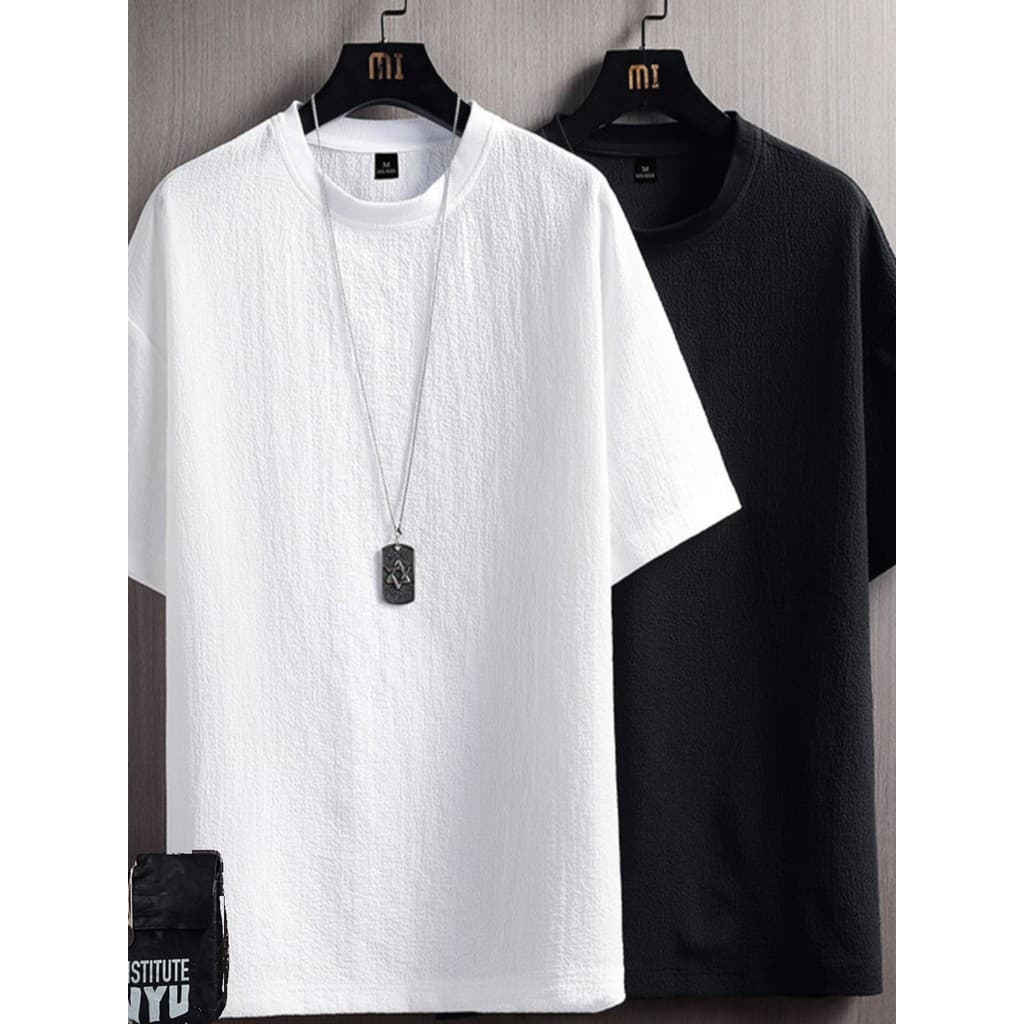 Camiseta masculina de manga curta de seda gelo verão fino em torno do pescoço topo camiseta Street Wear roupas masculina