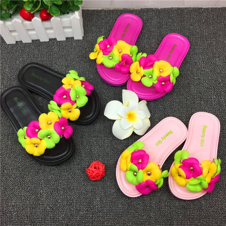 Novo estilo camélia salto plano Flip-Flops meninas verão moda pai-filho flor sapatos femininos sandálias exterior