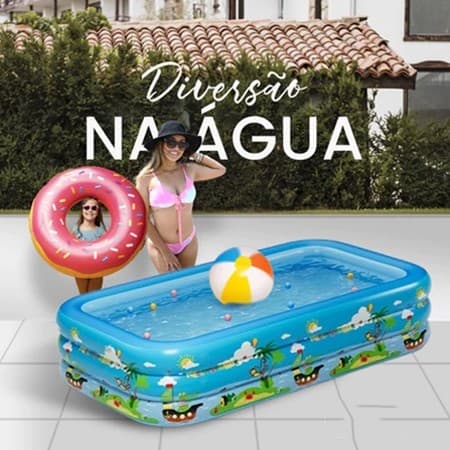 Piscina Inflável Retangular 3 Anéis 300L para Toda a Família