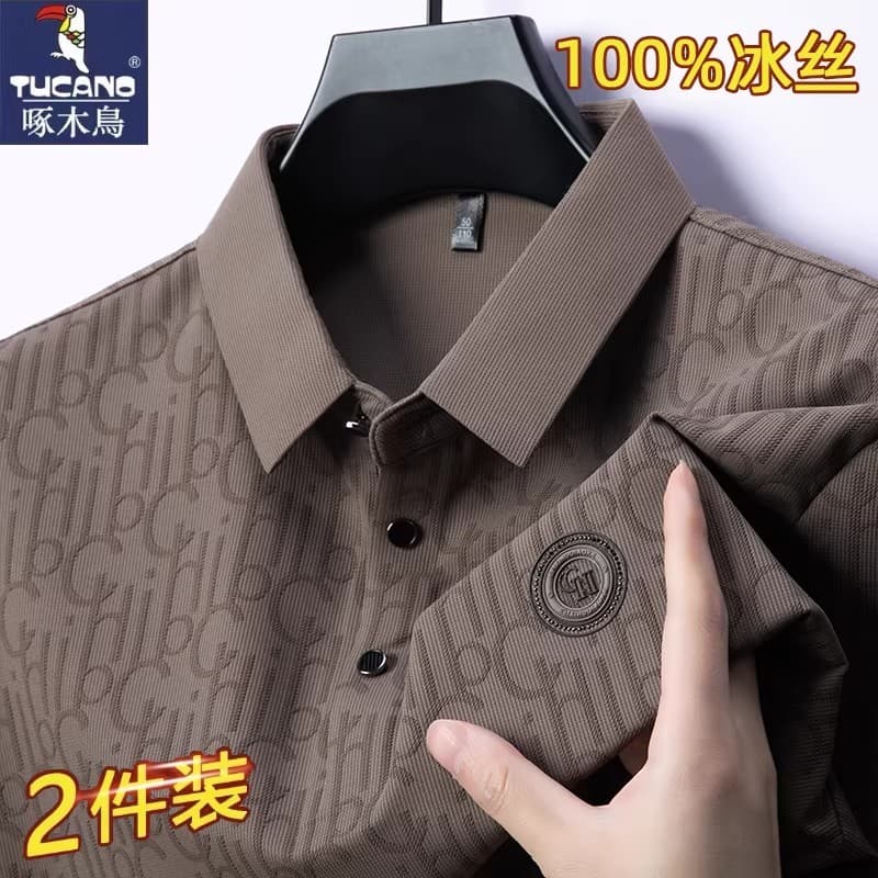 Woodpecker High-End camiseta de manga curta masculina lapela gelo seda camisa POLO verão novo estilo solto Casual todos