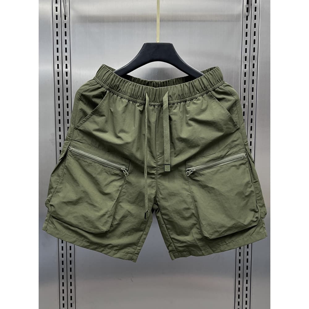 Macacão fino calças de cinco pontos masculino High-End Multi-bolso Shorts de seda gelo verão novo estilo exterior usar c