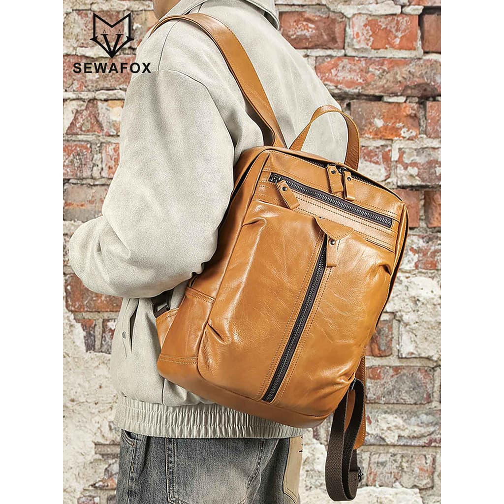 Mochila de couro retrô masculina, bolsa de viagem para lazer, multifuncional, bolsa de escalada ao ar livre, grande capa