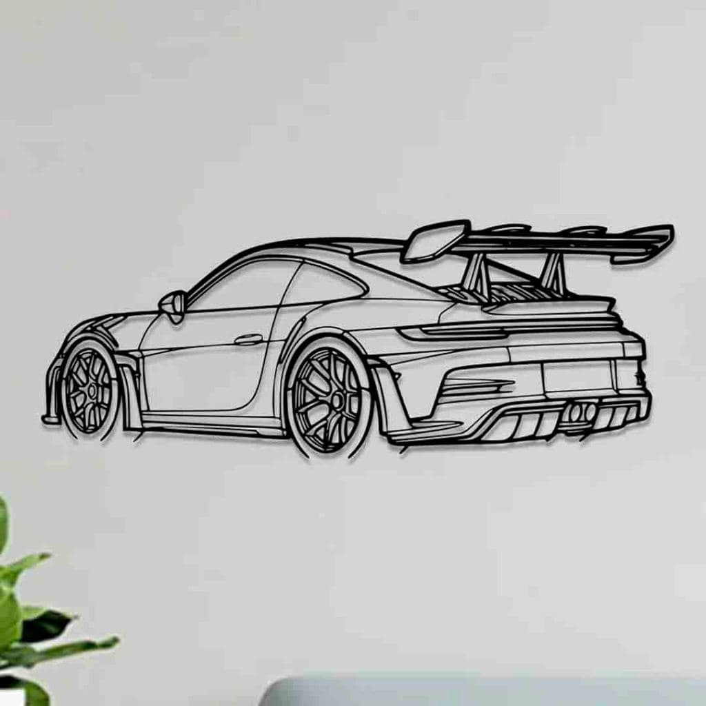 Quadro Decorativo Porsche 911 GT3 RS 3D Relevo Parede Decoração Automotiva Impressão 3D