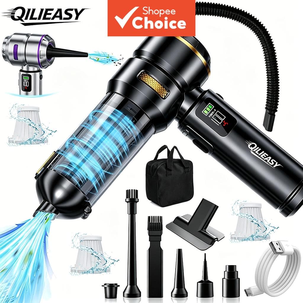 Aspirador De Pó Portátil Sem Fio QILIEASY 2 Em 1 Espanador De Ar De 100 W Com Bolsa De Armazenamento