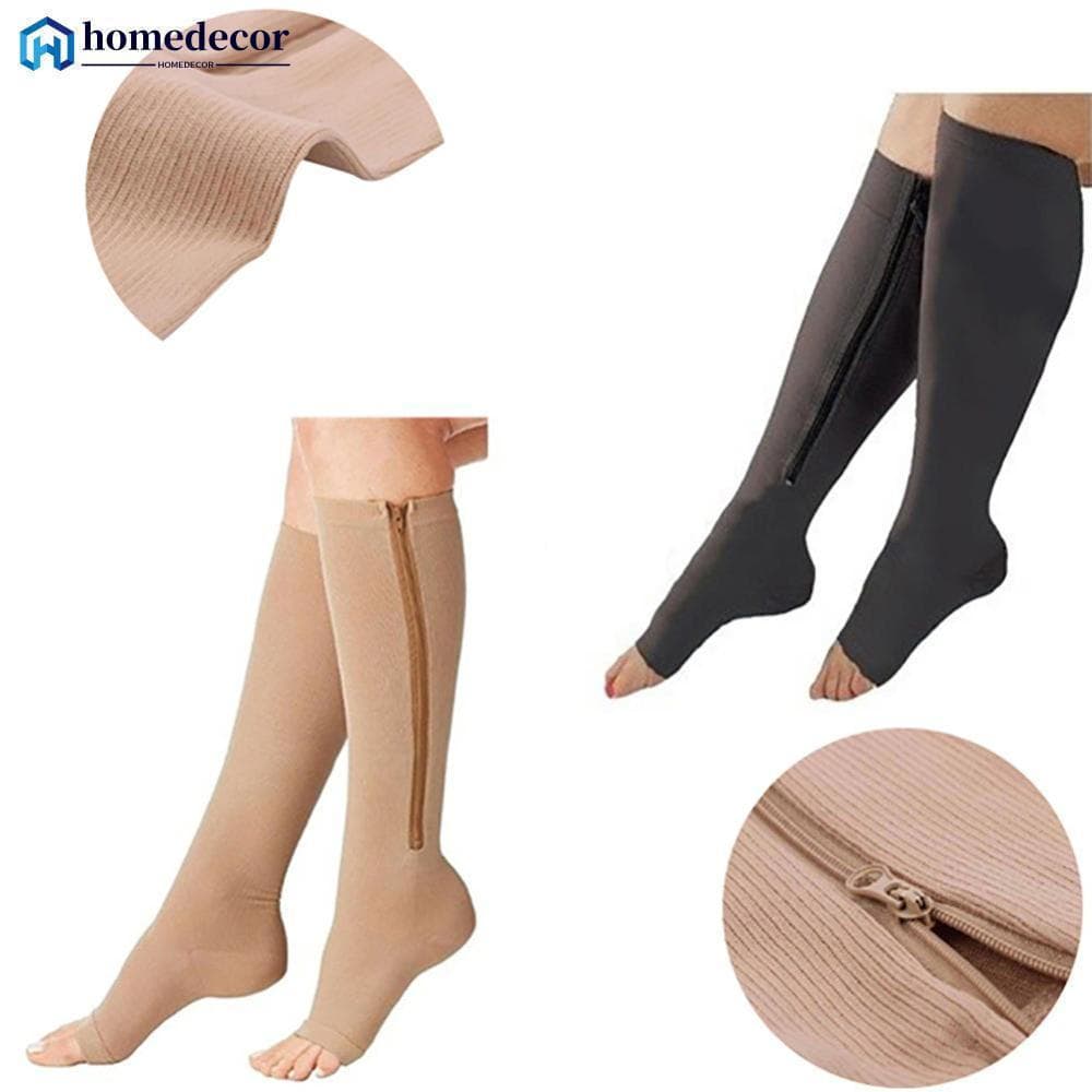 Homedecoração Compressão Zíper Perna Apoio Joelho Meia Alta Prevenção Varicosas Meias Abertas Zip-Up Toe H3X5