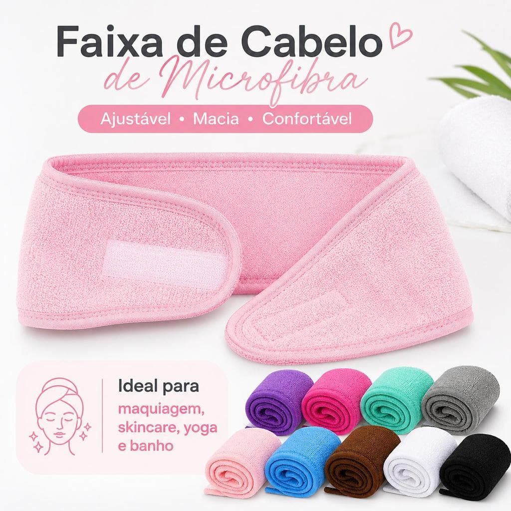 Faixa de Cabelo de Microfibra Ajustável com Velcro, Toalha Elástica Macia para Maquiagem, Skincare, Yoga, Banho e Rotina