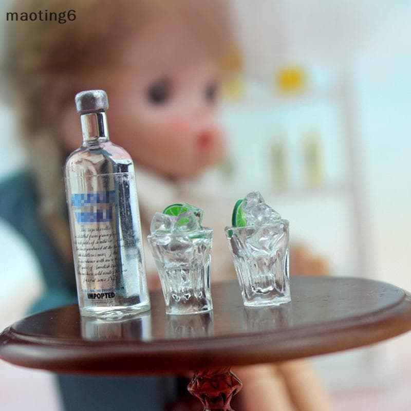 3pc Casa De Bonecas Mini Resina Vodka Garrafa Conjunto Vidro Simulação Bebida Modelo Brinquedo