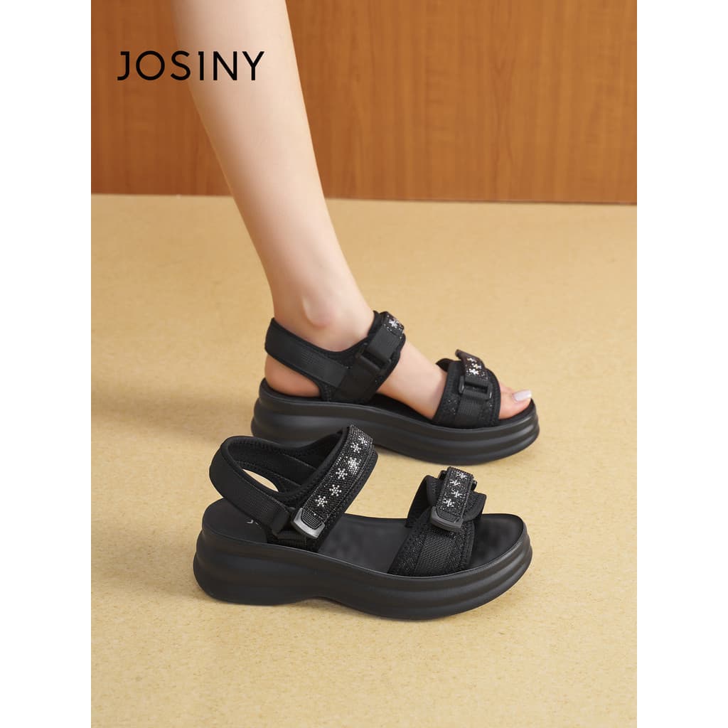 Zhuosini Sandálias de sola grossa femininas 2026 novo estilo esportivo Casual Velcro All-Match confortável lantejoulas p