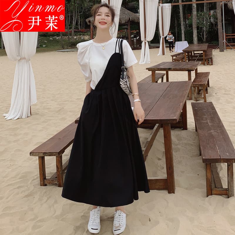 Vestido francês de duas peças feminino 2024 verão novo estilo versão coreana doce mais magro olhar Bellflower saia longa