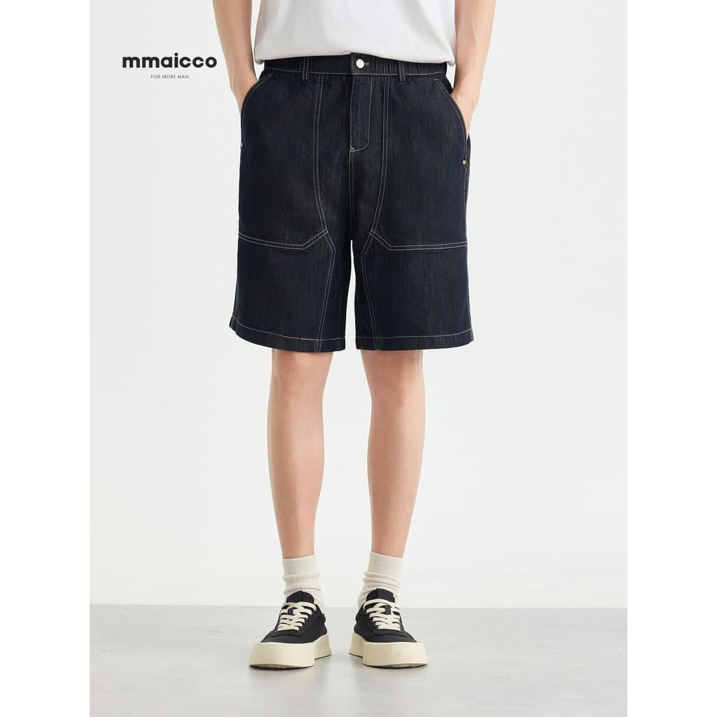 Momaike masculino rua Casual Ming série linha Denim Shorts masculino 2026 verão novo estilo Lyocell algodão calças corta