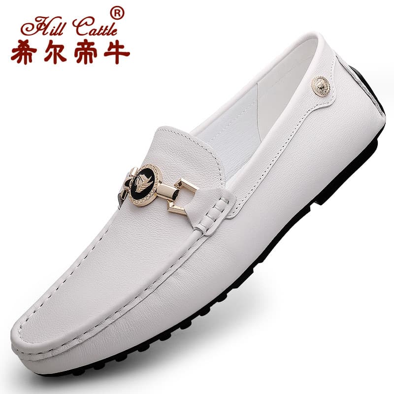 Street Wear Sapatos De Ervilhas De Couro Genuíno Masculino Respirável 2025 Primavera Outono Novo Estilo Business Casual
