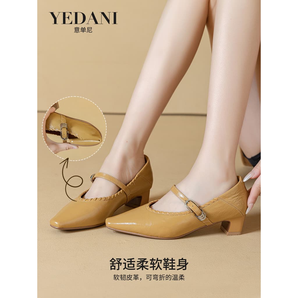 YEDANI couro genuíno francês apontou Toe sapatos femininos 2026 primavera verão novo estilo cinta plana pequenos sapatos