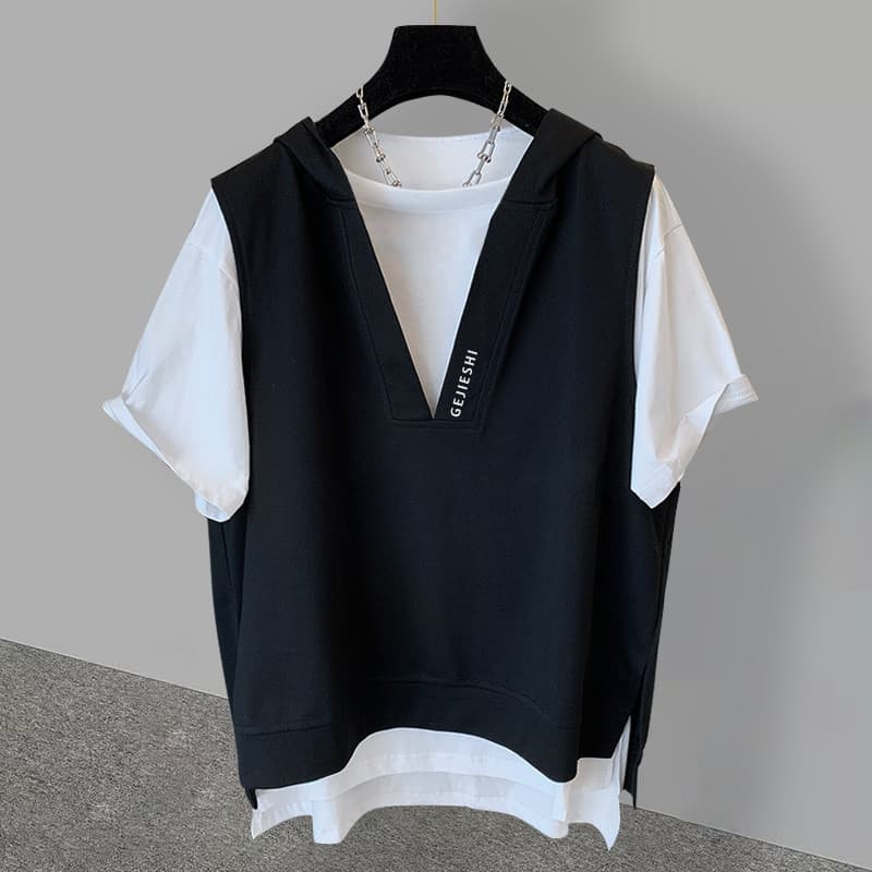 Verão juventude novo estilo com capuz de manga curta masculino na moda juventude redução de idade Casual solto All-Match