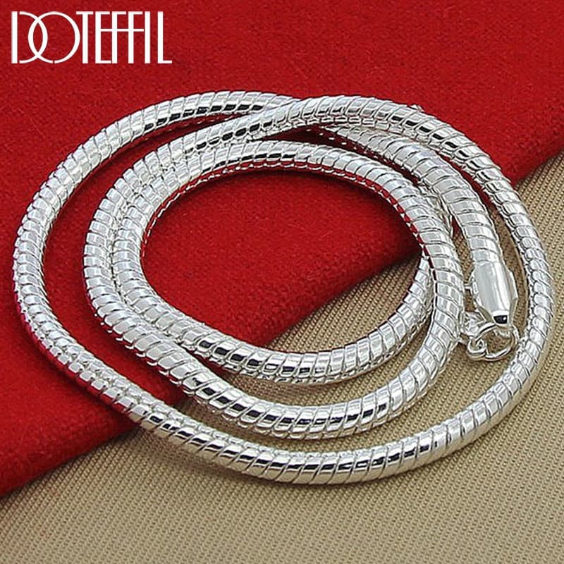 Colar de corrente tipo cobra em prata esterlina 925 DOTEFFIL, 3mm, 16/18/20/24/22/26/30 polegadas, joia de noivado Ho YQ