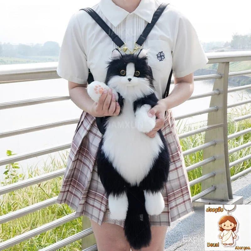 Jiameishun 50cm Super Fofo Moda Bolsa de Gato de Pelúcia Preta para Meninas Mochila Feita à Mão Presente de Compras Real