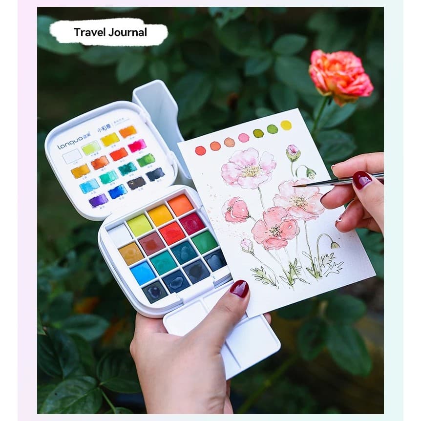 16 Cores Languo Conjunto De Tinta Aquarela Sólida Portátil Saco De Armazenamento Pintura Escova Paleta Caixa Pigmento