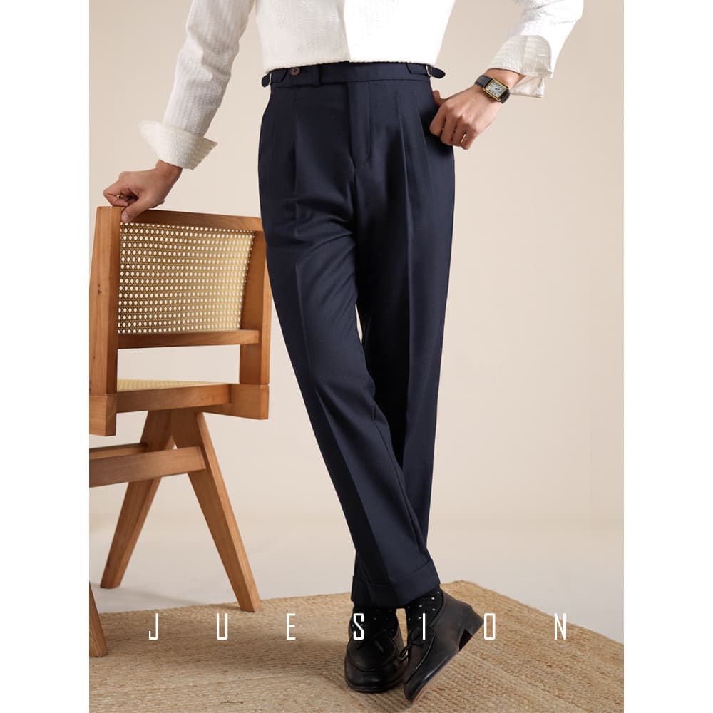 Calças Jusion nápoles masculinas de cintura alta Slim fit retas sem ferro terno de negócios Casual calças compridas