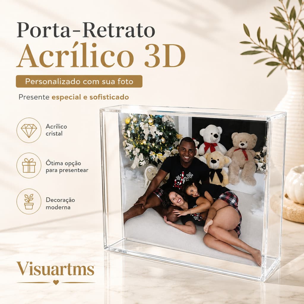 Quadro de Acrílico Transparente Moldura Caixa Premium Para Parede e Mesa