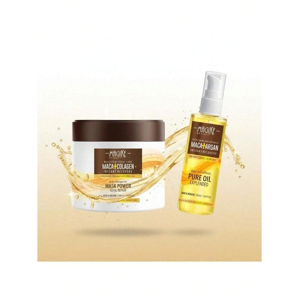 Kit   Máscara Macadâmia & Colágeno + Nutrição e Reconstrução 500g + Óleo Argan 50ml magike beauty