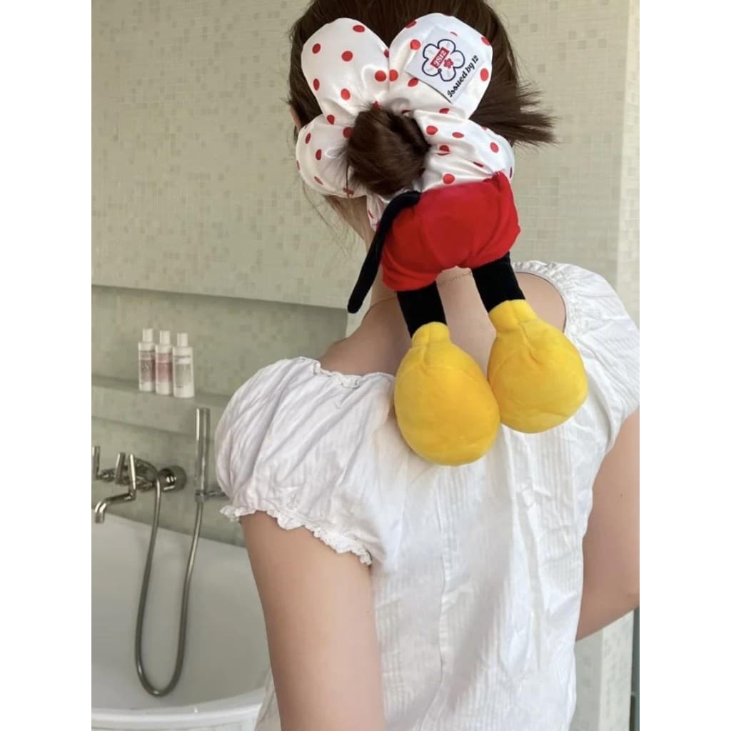 Mickey flor bolinhas bunda laço de cabelo Scrunchy bonito bola de pelúcia cabeça princesa difícil de amarrar cabeça cord