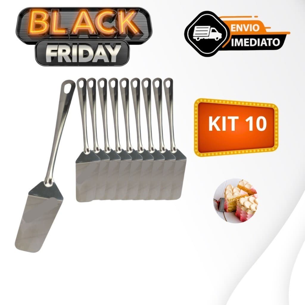 Kit 10 Espátula para Cortar Torta Inox Multiuso Leve 25Cm