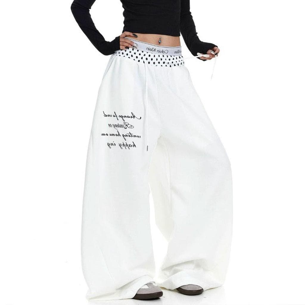 Americano bolinhas cintura costura carta impressa moletom masculino rua rua Wear solto Drape perna larga