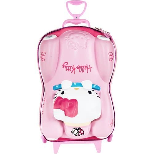 Mala Infantil Hello Kitty 3D Rodinhas Giratorias Rosa Resistente Leve Viagens Paseios
