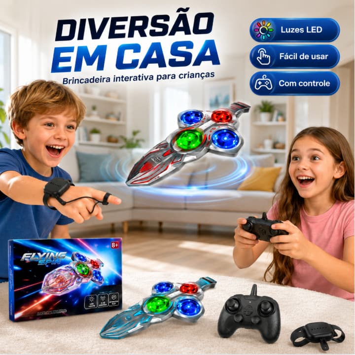 Brinquedo Voador Flying Spin LED Controle Remoto 2.4G Recarregável Interativo Infantil Azul Vermelho Presente Criança