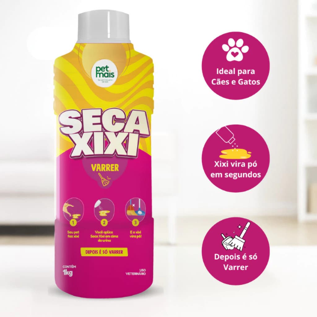 Seca Xixi Higienizador De Urina Pet Cães e Gatos Absorve e Transforma em Pó 250g/1kg - Pet Mais