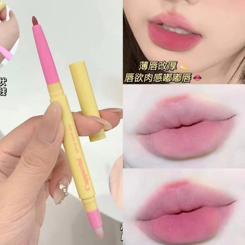 Pincel delineador labial de duas cabeças, contorno de manchas, formato de lábio, cor Nude, caneta batom à prova d'água,