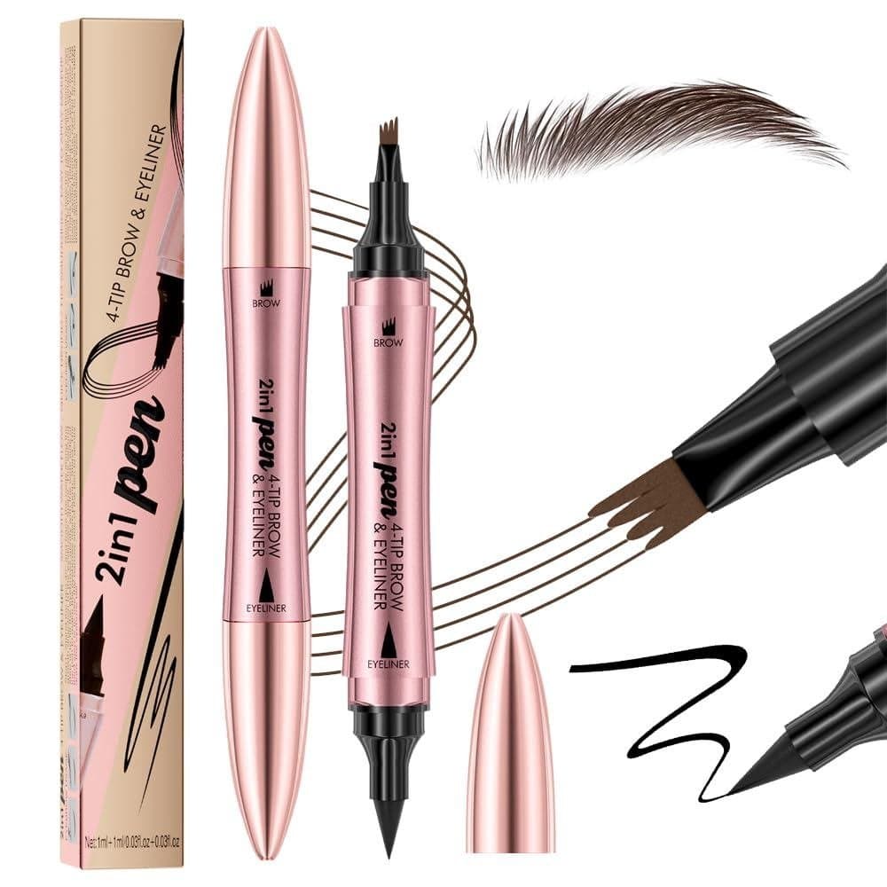 Nova Caneta para Sobrancelhas 2026 para Mulheres, Lápis de Sobrancelha 3D Microblading com 4 Pontas, Caneta para Olhos à