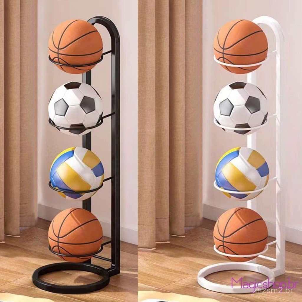 Suporte de Armazenamento de Bolas de Basquete Mag-Basketball de 4 Níveis, Suporte de Bolas Independente para Garagem, pa