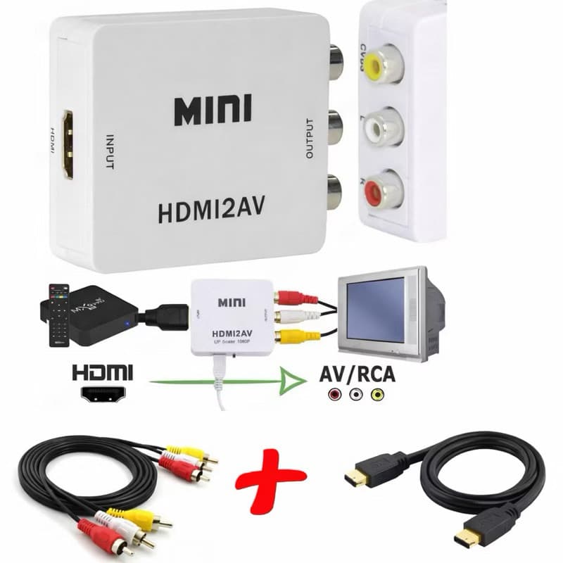 kit Adaptador Conversor 1080p Hdmi P/ Vídeo Composto Av Rca + Cabo RCA + Cabo HDMI
