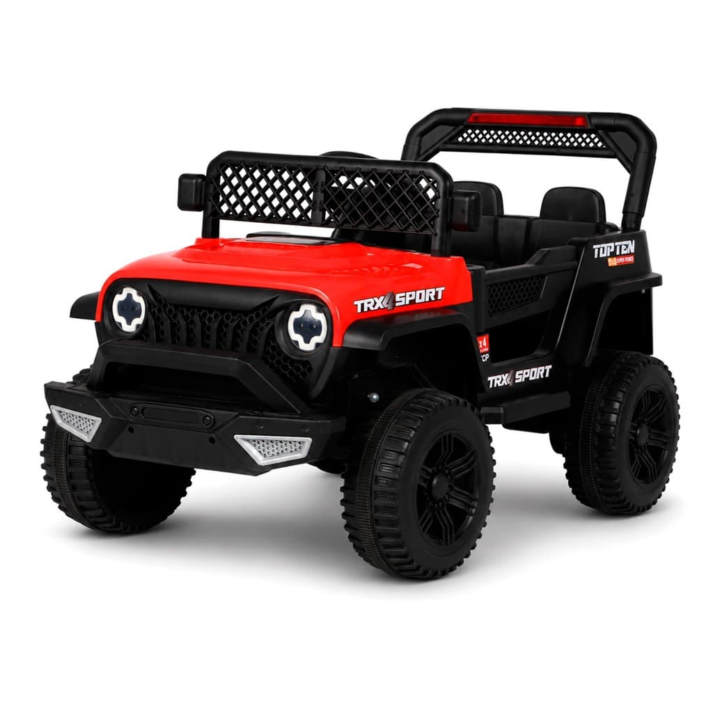 Jipe Elétrico Infantil 12V Quadriciclo Vermelho Com Controle Remoto Bluetooth Música Luz E Som