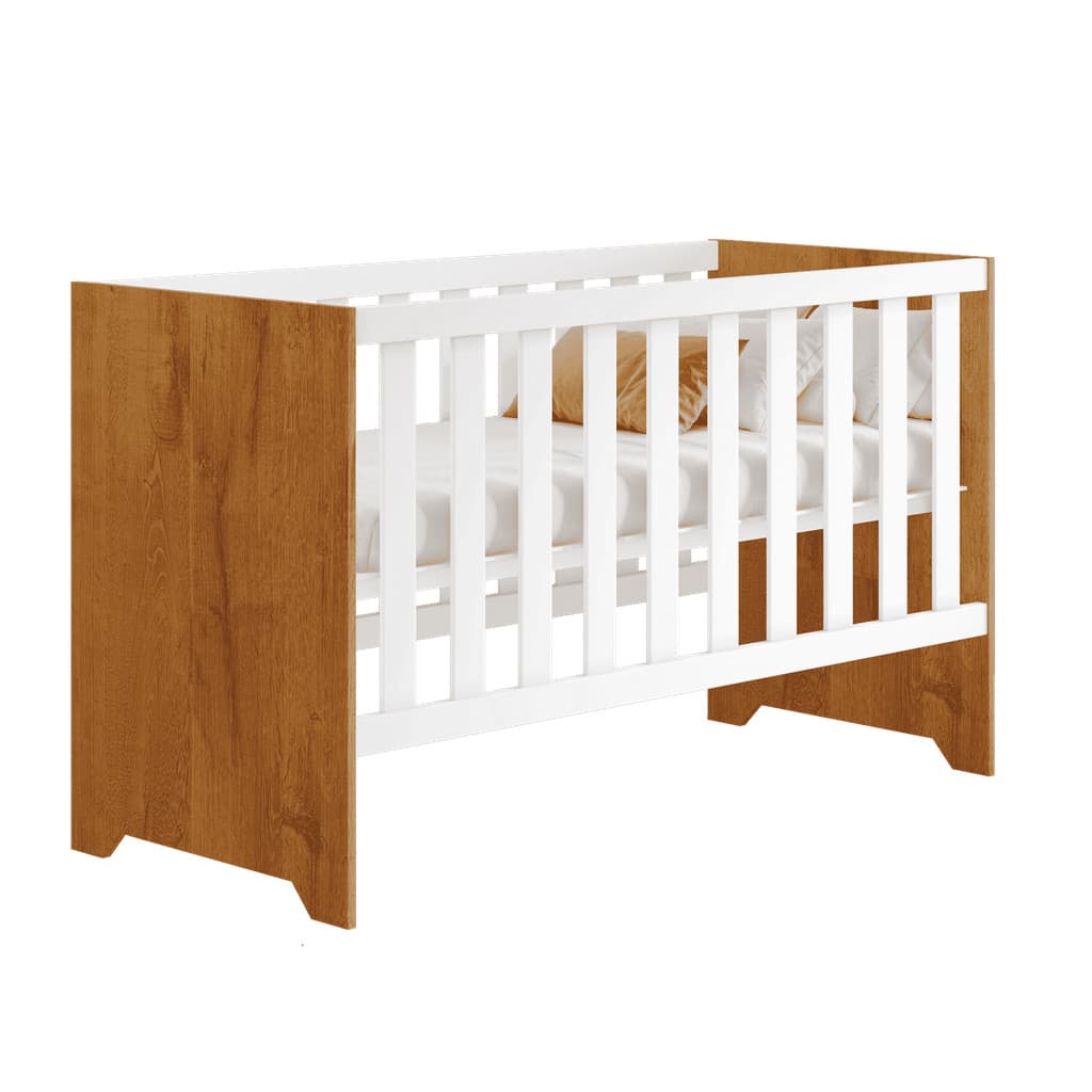 Berço 3 em 1 Cama com colchão Rodizios Grade removivel Branco-Madeira