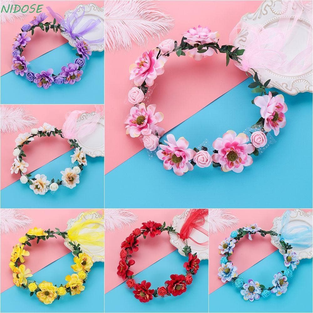 NIDOSE Rosa Flor Coroa Foto Adereços Com Fita Ajustável Acessórios De Casamento Nupcial Halo Headpiece