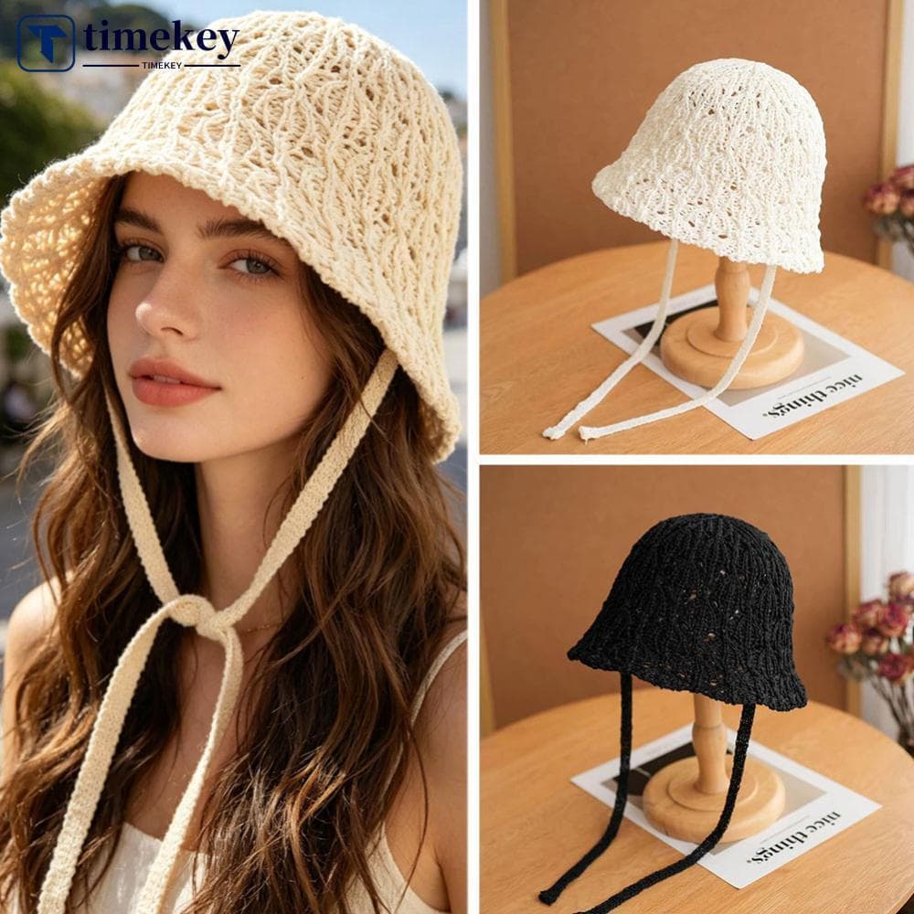 TIMEKEY Estilo Japonês Oco Para Fora Malha Rendas Até Balde Chapéu Verão Respirável Dobrável De Sol Mulheres Praia Ao Ar
