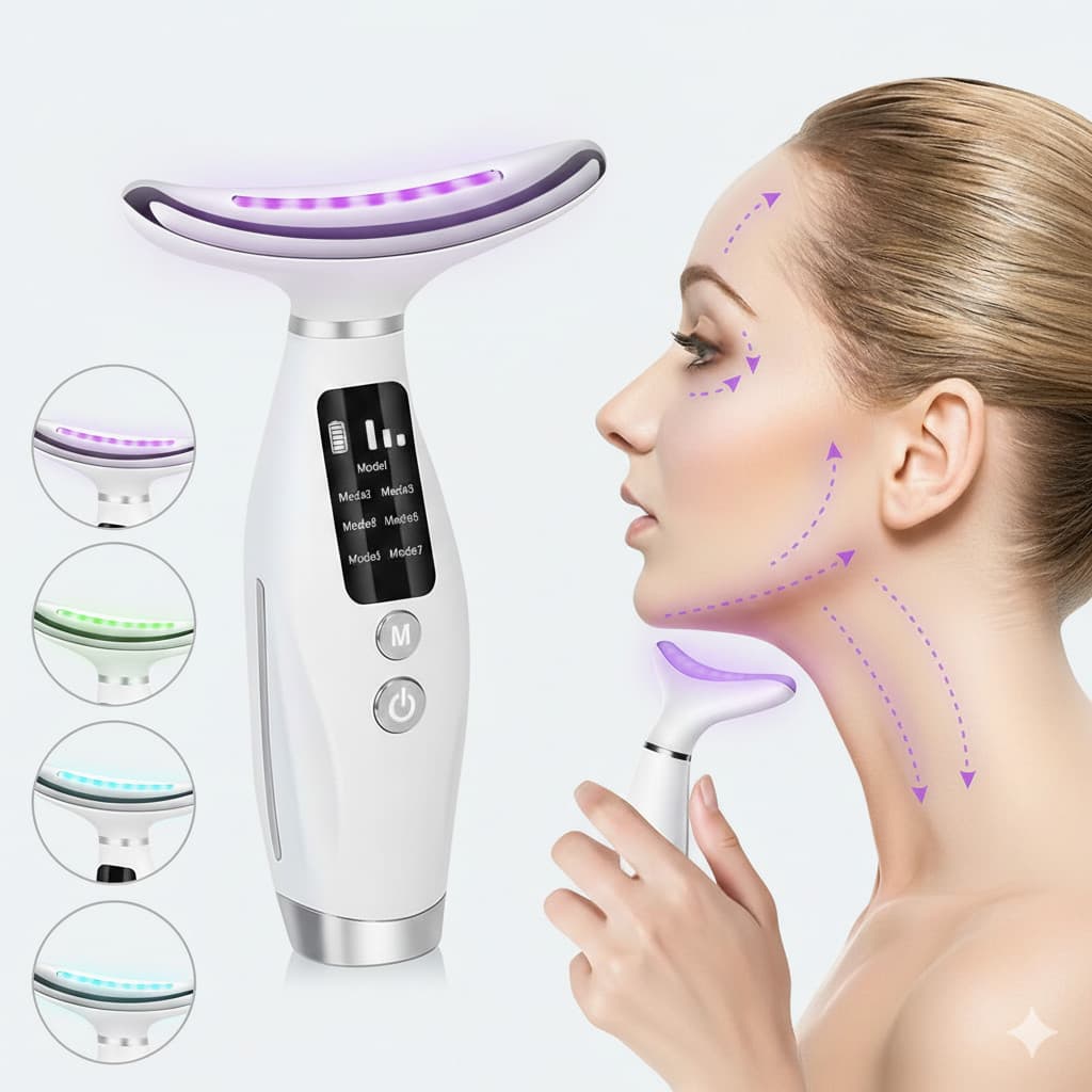 Massageador Portátil LED Rosto e Pescoço Firmeza da Pele Terapia Anti-Idade Lifting Facial Firmeza da Pele