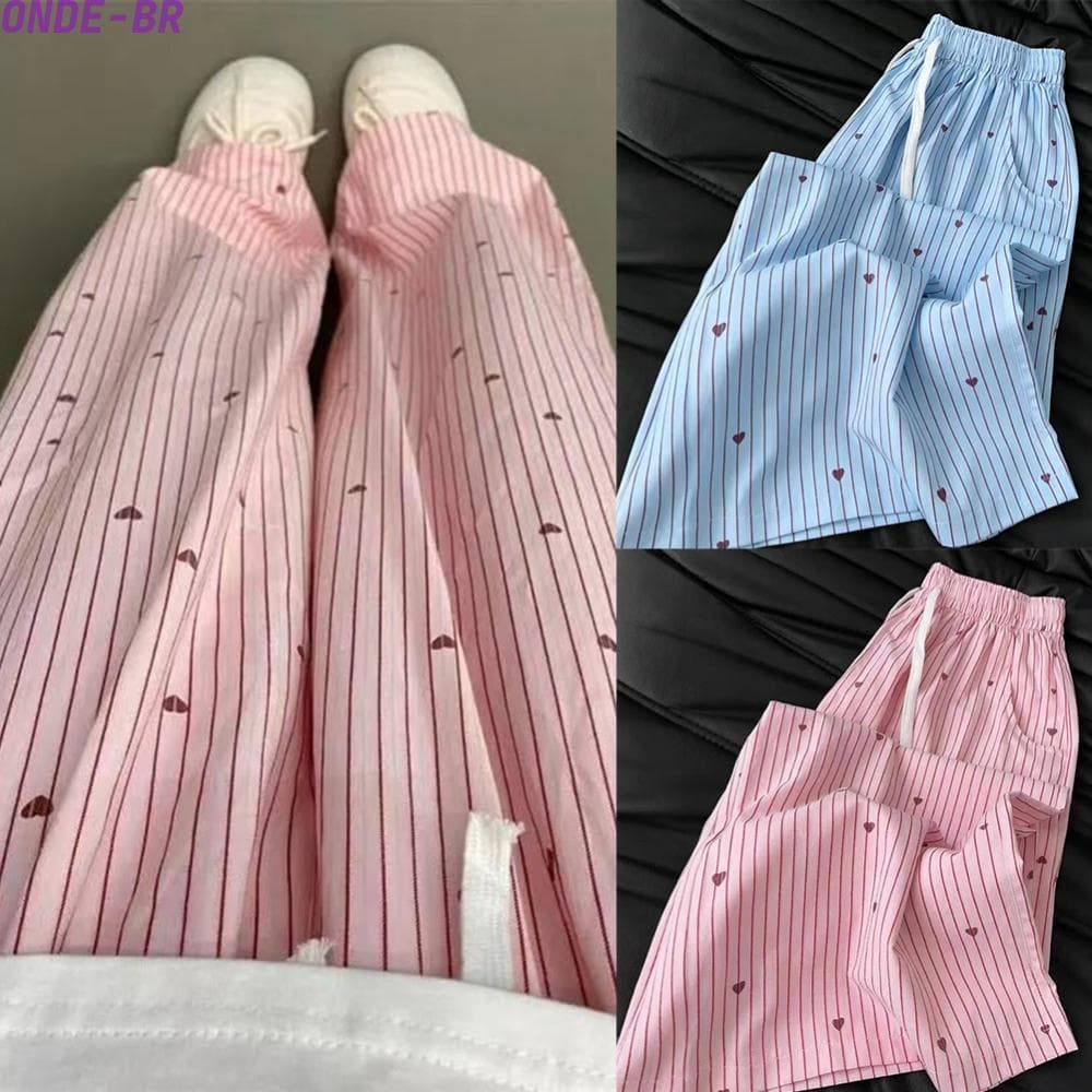 Women's Polyester Wide Leg Striped Pants Solid Color High Waist Summer Style