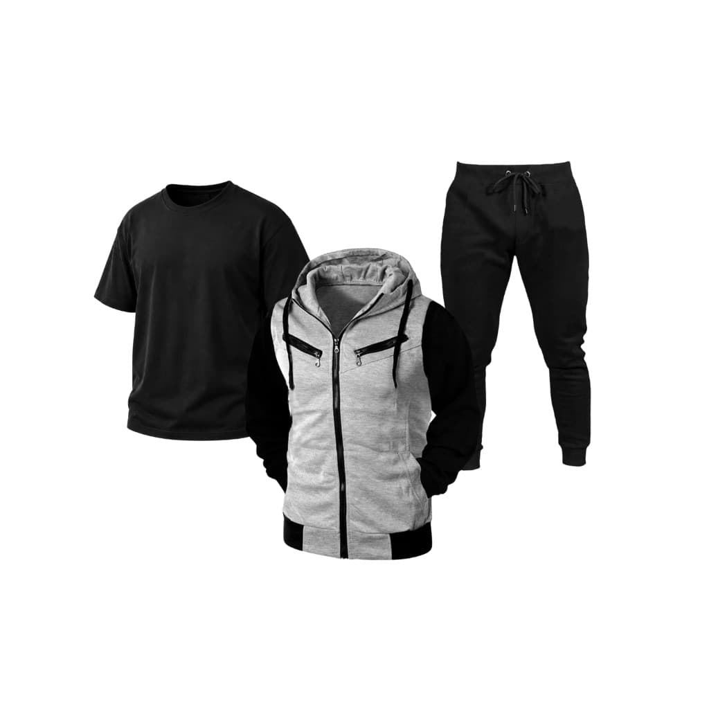 Conjunto Kit Blusa de Frio Raglan + Calça de Moletom Estilo Jogger + Camiseta Casual de Algodão Unissex