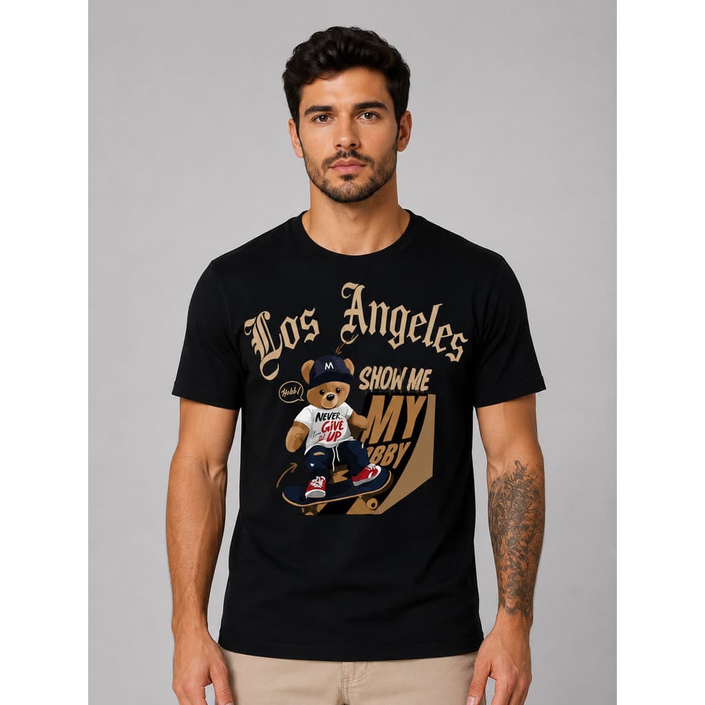 Camiseta Blusa T-Shirt Masculina Los Angeles URSO Skate !00% Algodão Malha de Qualidade Premium Conforto e Estilo Diario