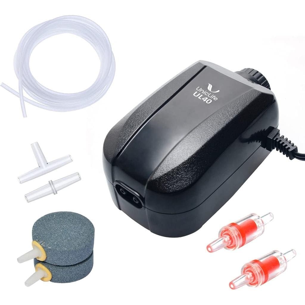 Uniclife Bomba De Ar Para Aquário , Aerador De Tanque De Peixes De Saída Dupla Com Acessórios De 5-200 Galões