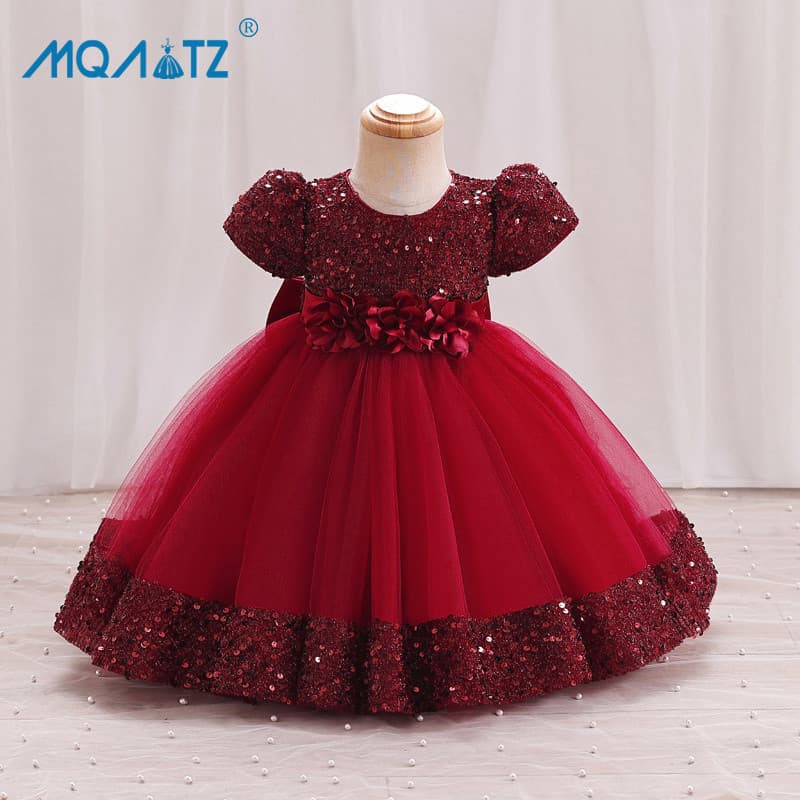 Vestido de Flores MQATZ para Primeiro Aniversário, Roupas de Bebê, Vestido de Princesa para Batizado, Manga Curta, Menin