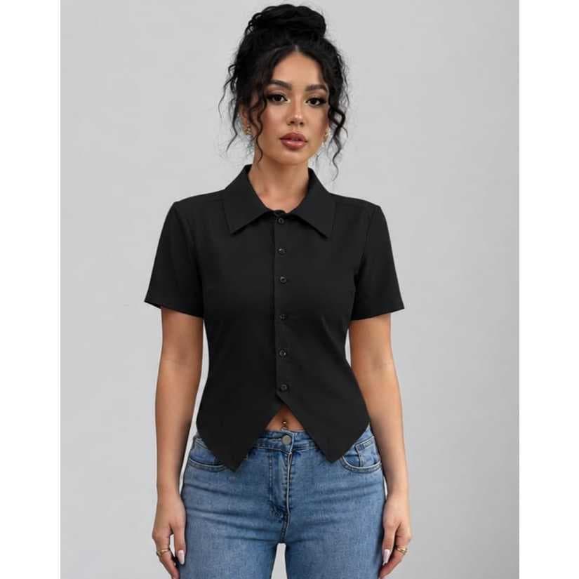 Camisa Social Feminina Manga Curta Confortável e Moderna