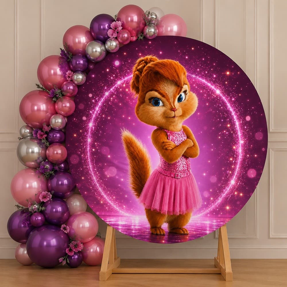 Painel Redondo Grande Ou Mini Decoração Festa Tema Desenho Infantil Para Meninas Tema Esquilo