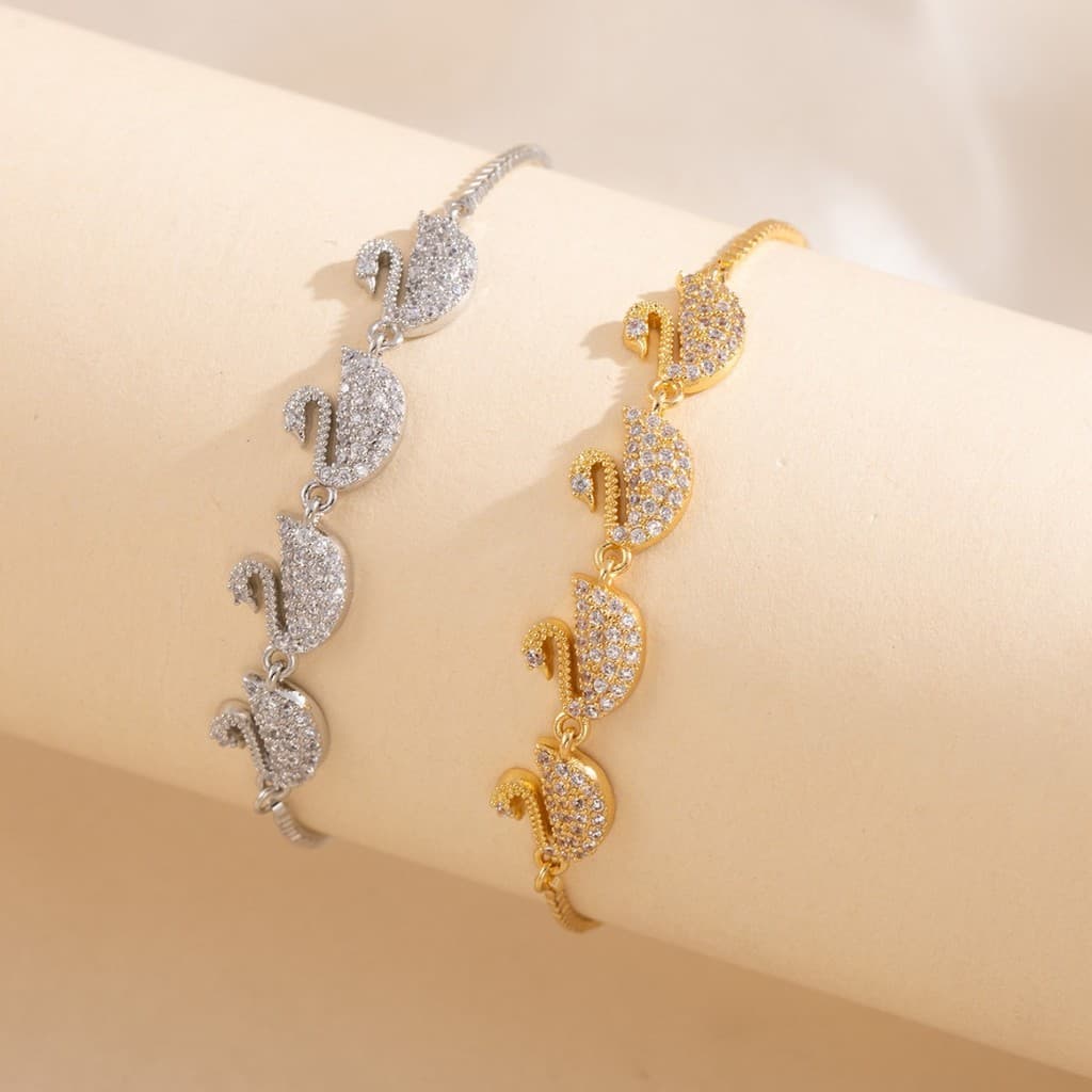 Nova venda quente luz luxo cisne pulseira feminina Micro-incrustado zircão não-desbotamento doce estilo elegante All-Mat