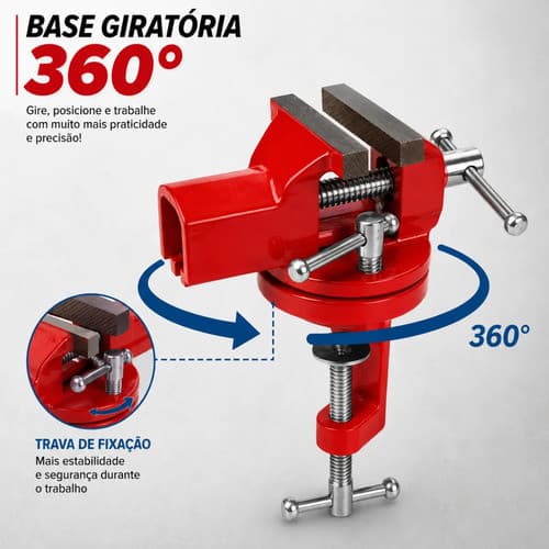 Mini Torno Bancada 60mm Base Giratória Morsa Aço Carbono Vermelho Mini Morsa Para Bancada Profissional