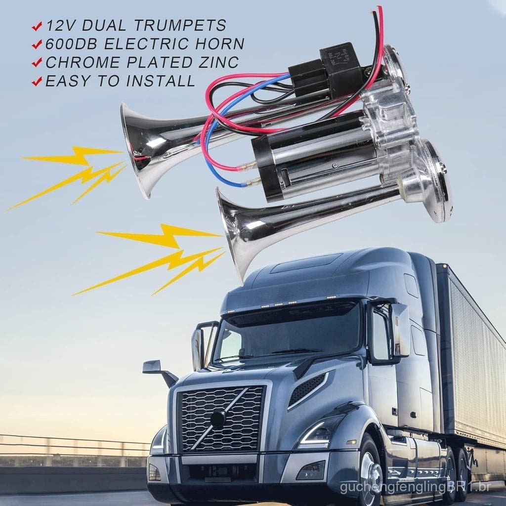 JDMSPEED Nova Buzina Elétrica de 12V 150DB com Duas Trombetas, Buzina de Ar Super Alta, Kit de Buzinas para Carro com Co