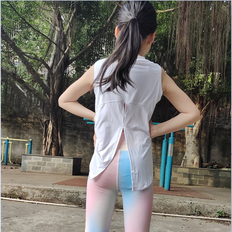 Estilo fino meninas crianças roupas de Yoga colete exterior volta fenda cinta esportes roupas de Fitness correndo confor